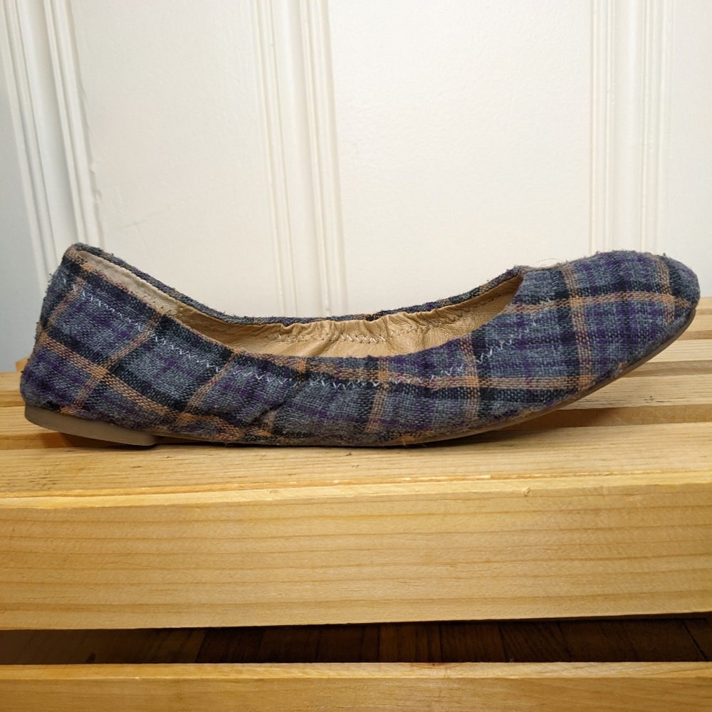 Lucky Brand Emmie Plaid ballet flat blue brown and gray size 8